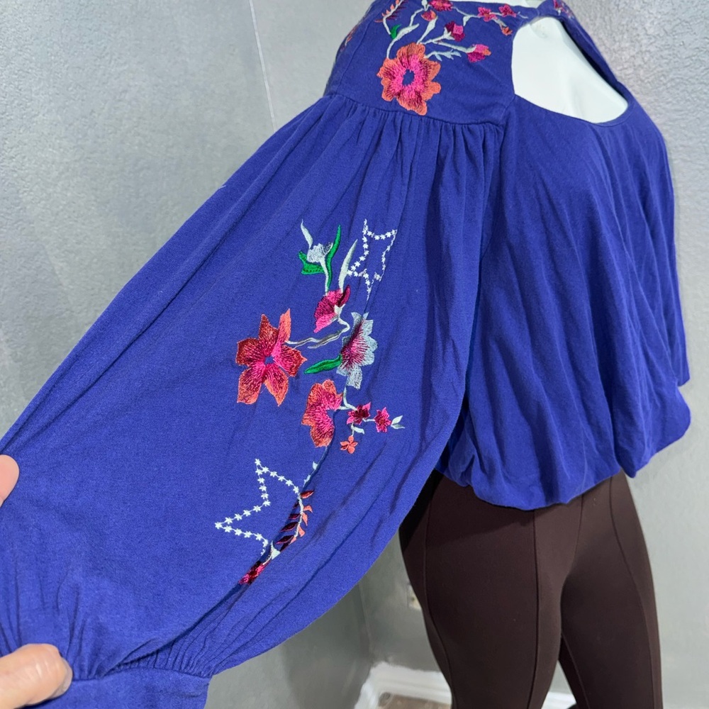 Free People Royal Blue Floral Embroidered Blouse - Picture 12 of 17